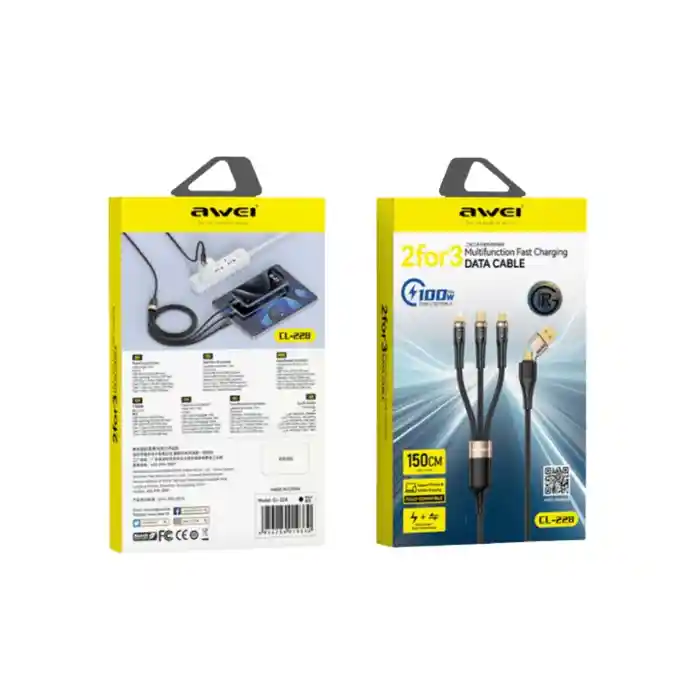 Awei CL-228 2 For 3 Multifunction 100W Fast Charger Data Cable